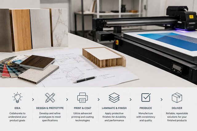 Printed OEM product development samples laid out for review